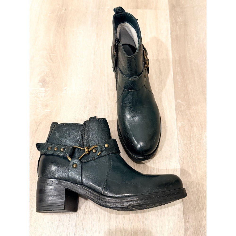 Miz Mooz Sydni Western Leather Booties Green Buckle Studded US 7 Indie Edgy